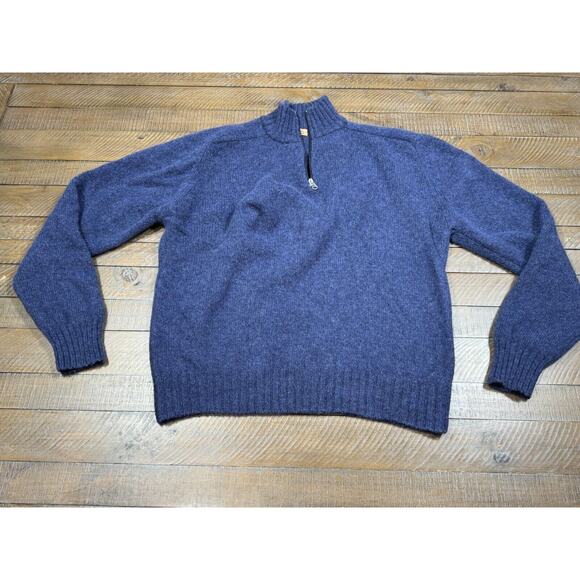 Matteo Volpi Sweater 100% Shetland Wool - Blue 1/4 Zip Mock Long Sleeve No Tag-L - Picture 7 of 8